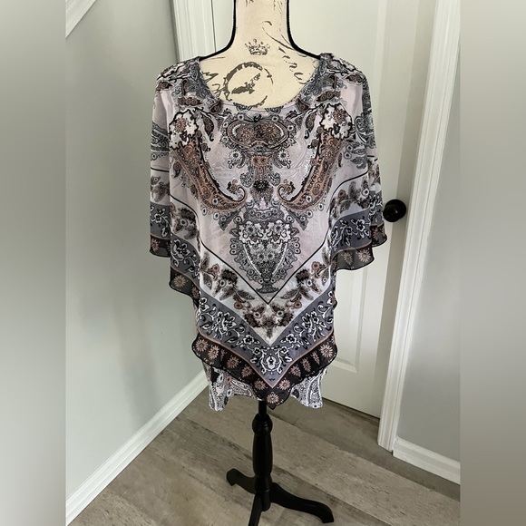 CATO Beautiful Sheer, Embellished, Boho Poncho w Matching Tank, Size14/16W, NWOT - Picture 1 of 8